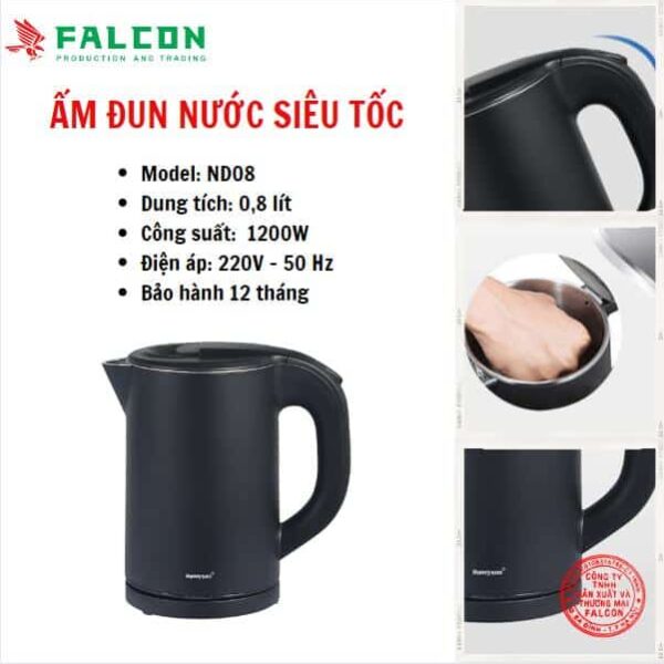Ấm đun nước siêu tốc 0.8 Lít cho gia đình, văn phòng, khách sạn